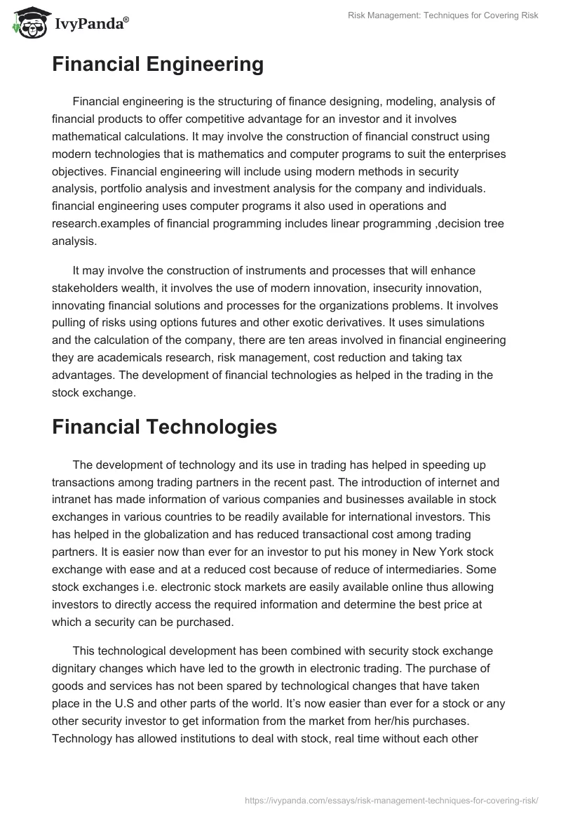 Risk Management: Techniques for Covering Risk. Page 4