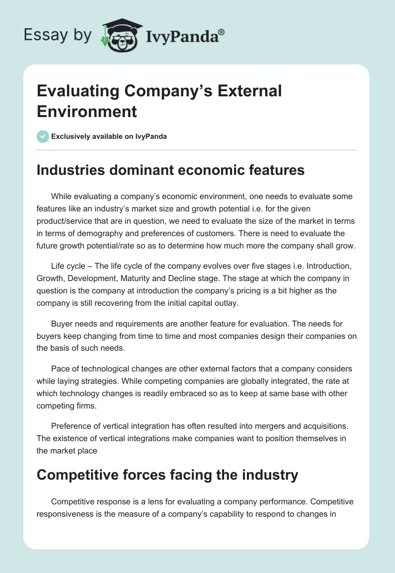 Evaluating Company’s External Environment. Page 1