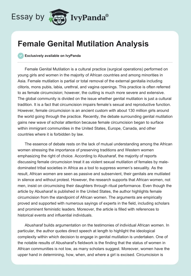 Female Genital Mutilation Analysis. Page 1