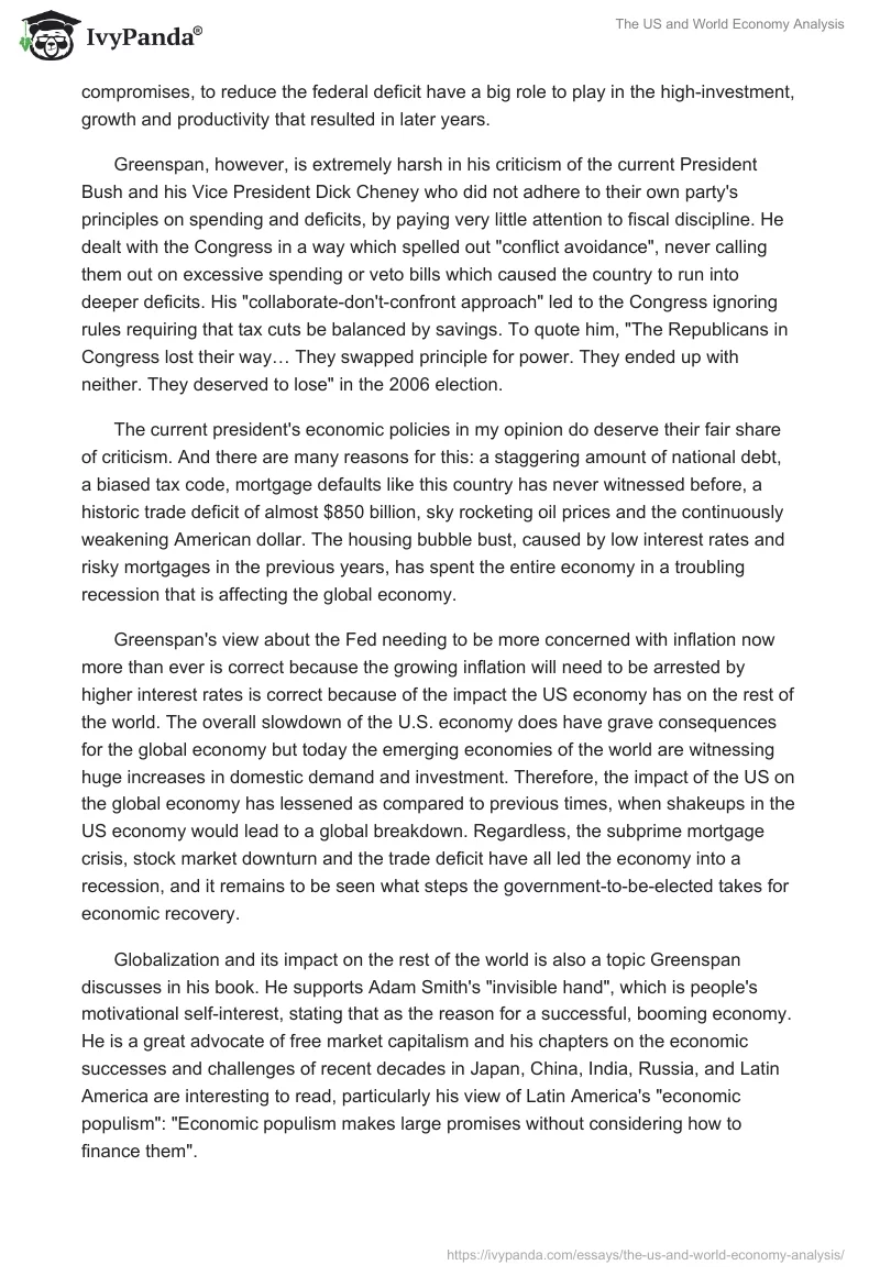 The US and World Economy Analysis. Page 2