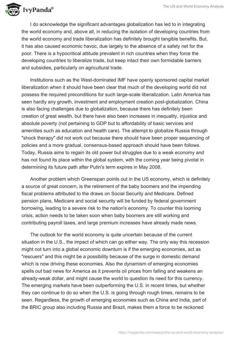 The US and World Economy Analysis. Page 3