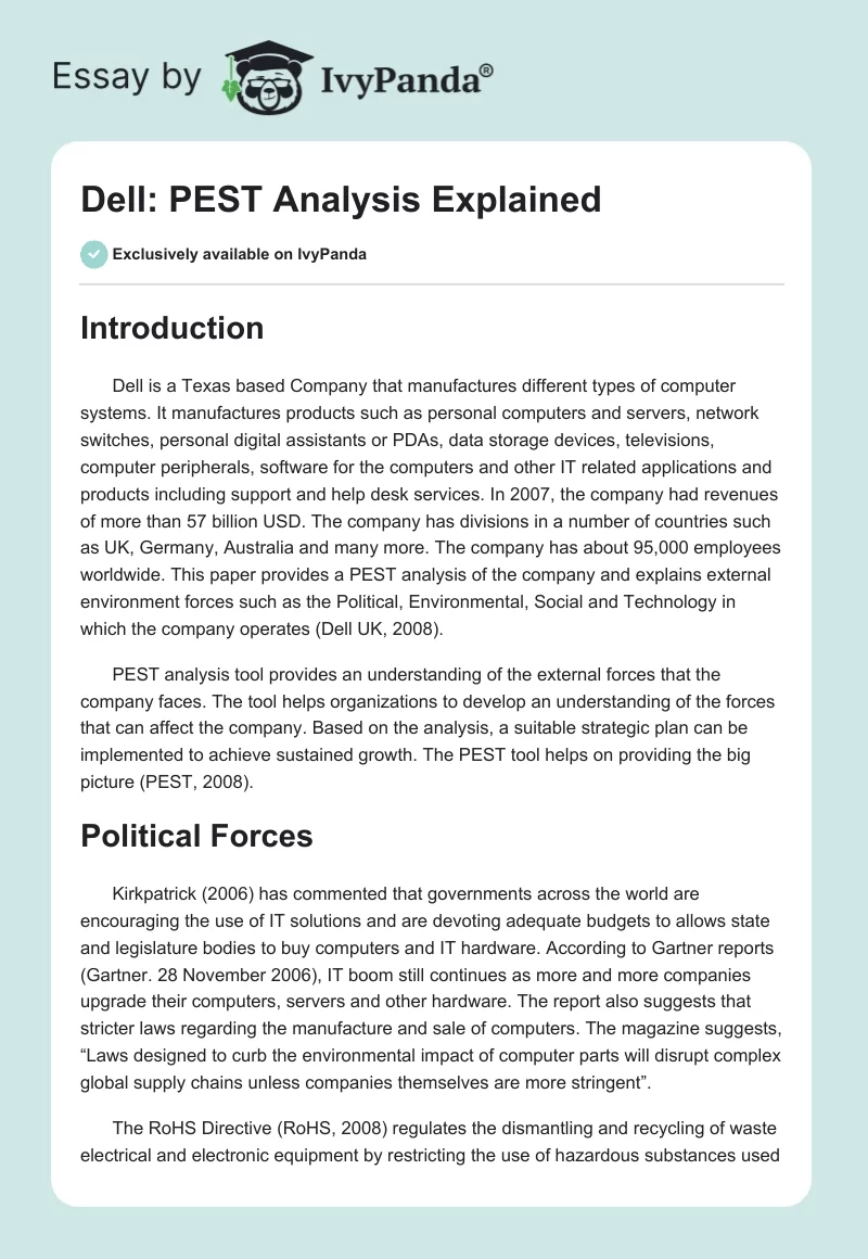 Dell: PEST Analysis Explained. Page 1