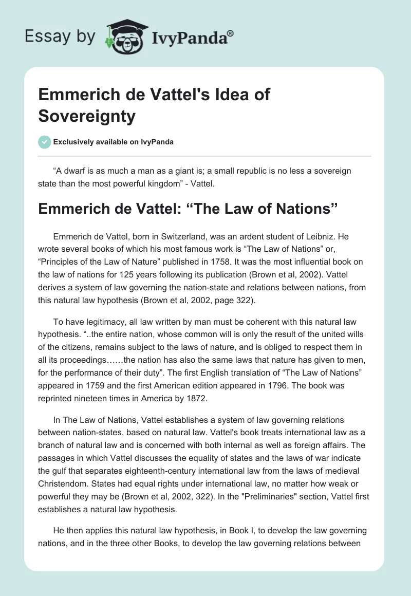 Emmerich de Vattel's Idea of Sovereignty. Page 1