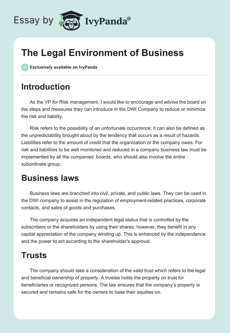 The Legal Environment of Business. Page 1