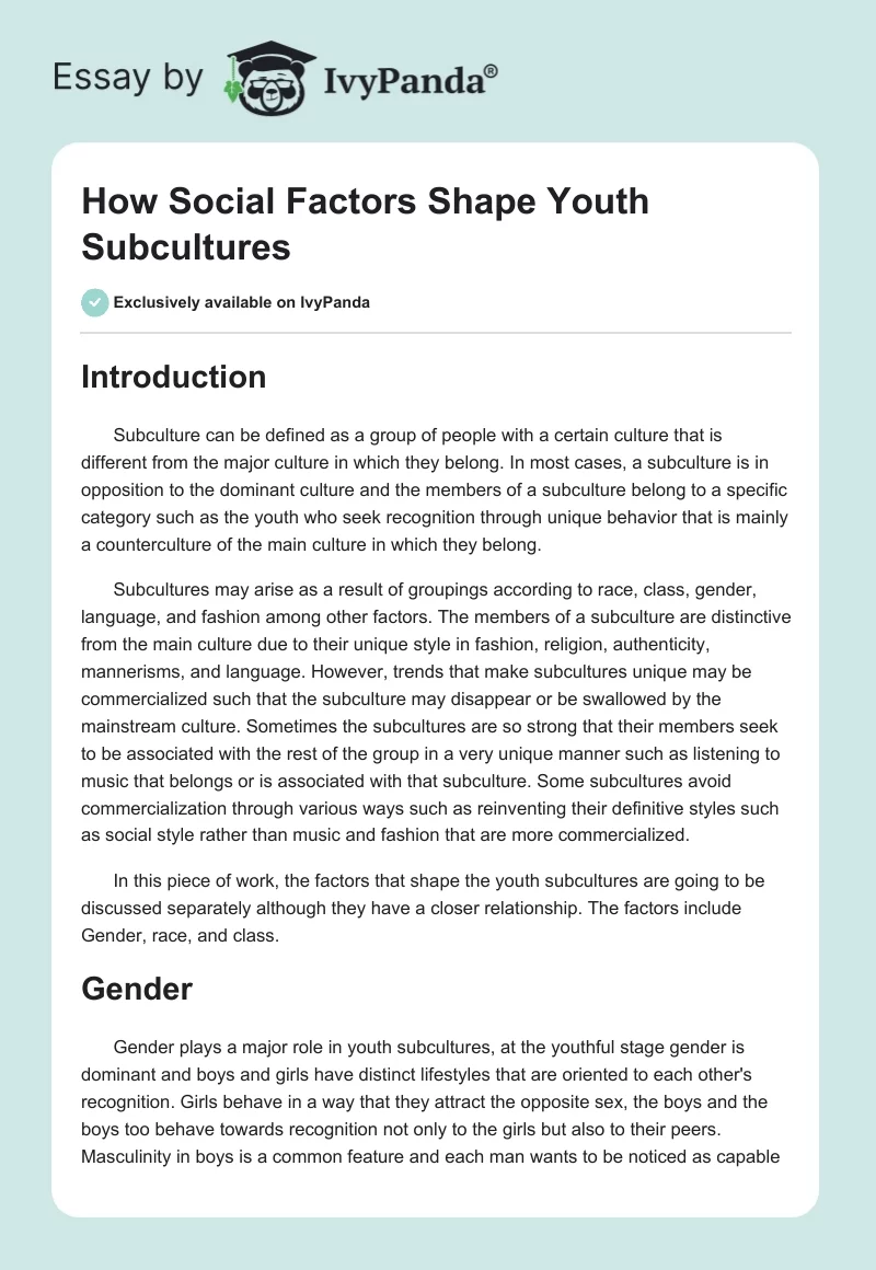 How Social Factors Shape Youth Subcultures. Page 1