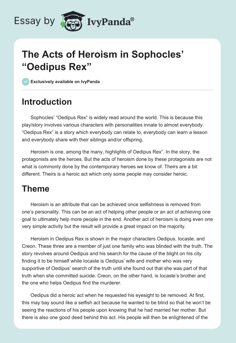 The Acts of Heroism in Sophocles’ “Oedipus Rex”. Page 1