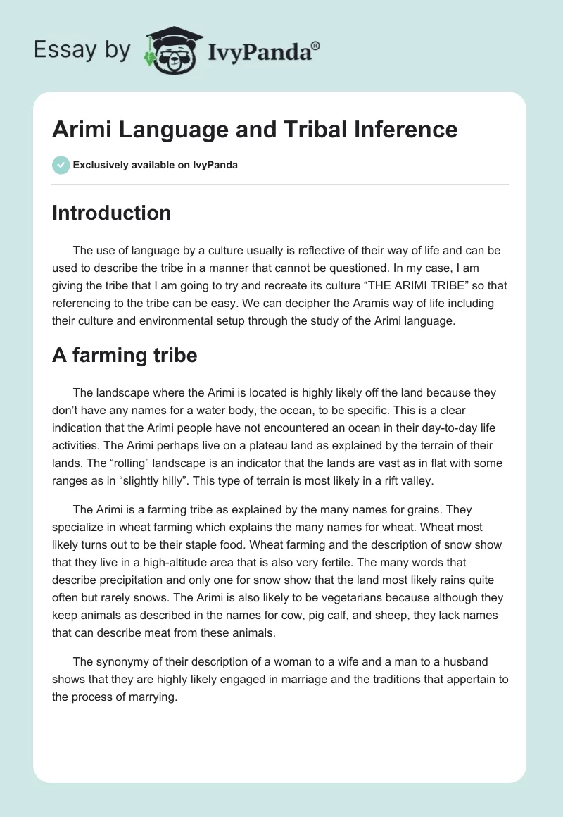 Arimi Language and Tribal Inference. Page 1