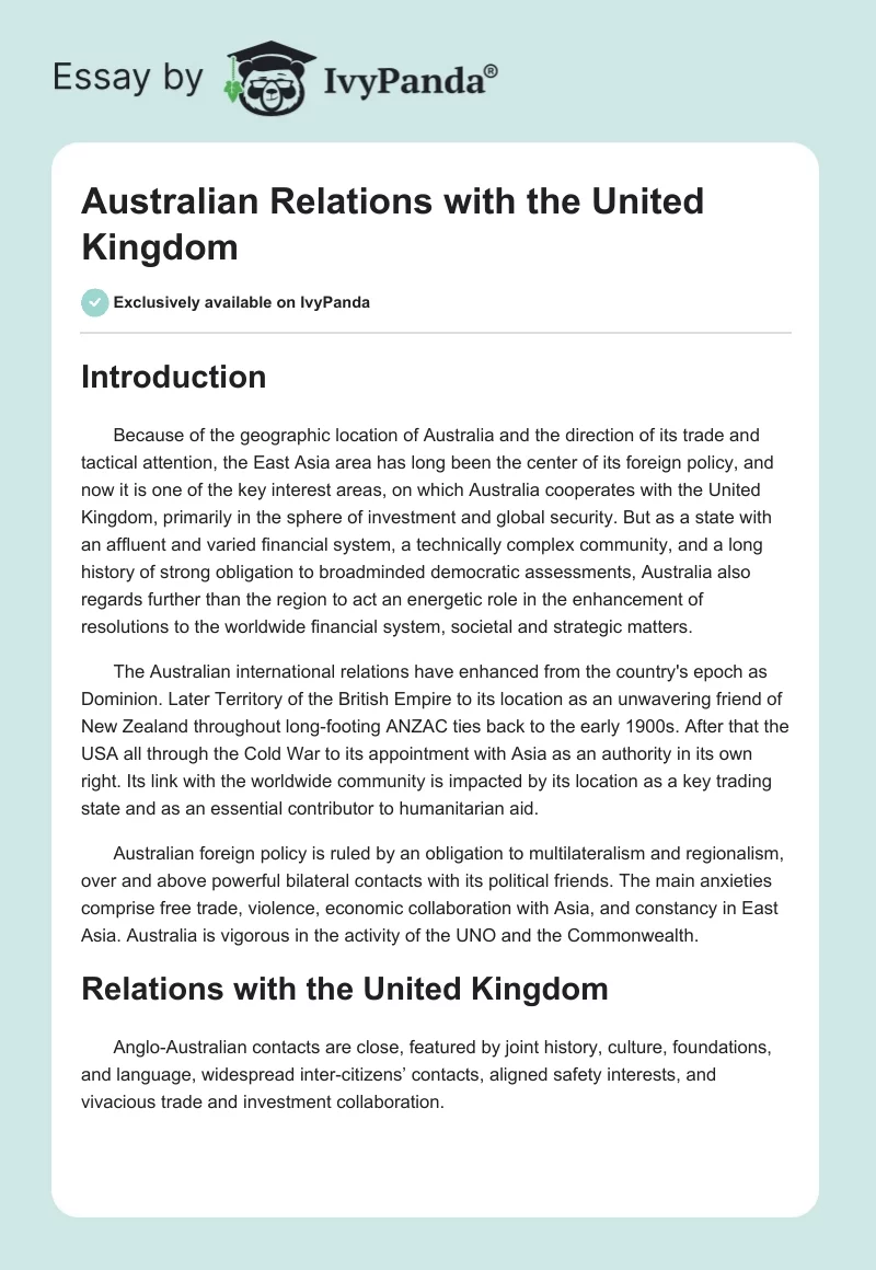 Australian Relations with the United Kingdom. Page 1