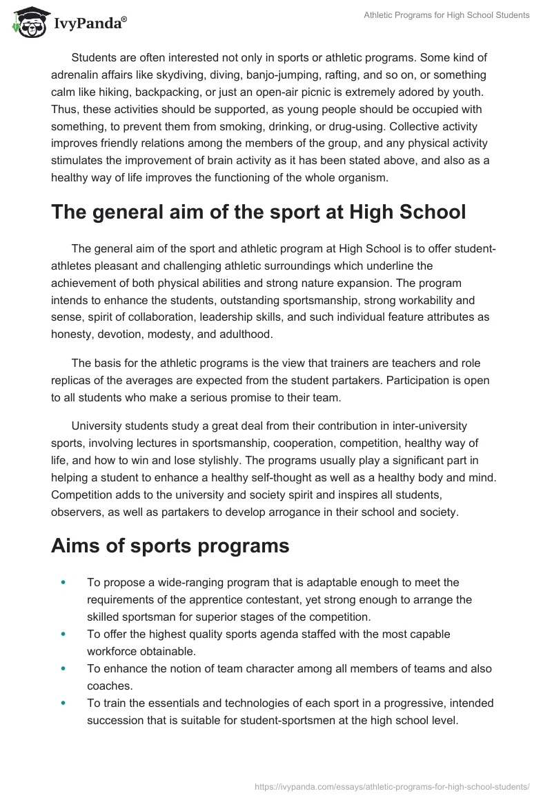 Athletic Programs for High School Students. Page 3