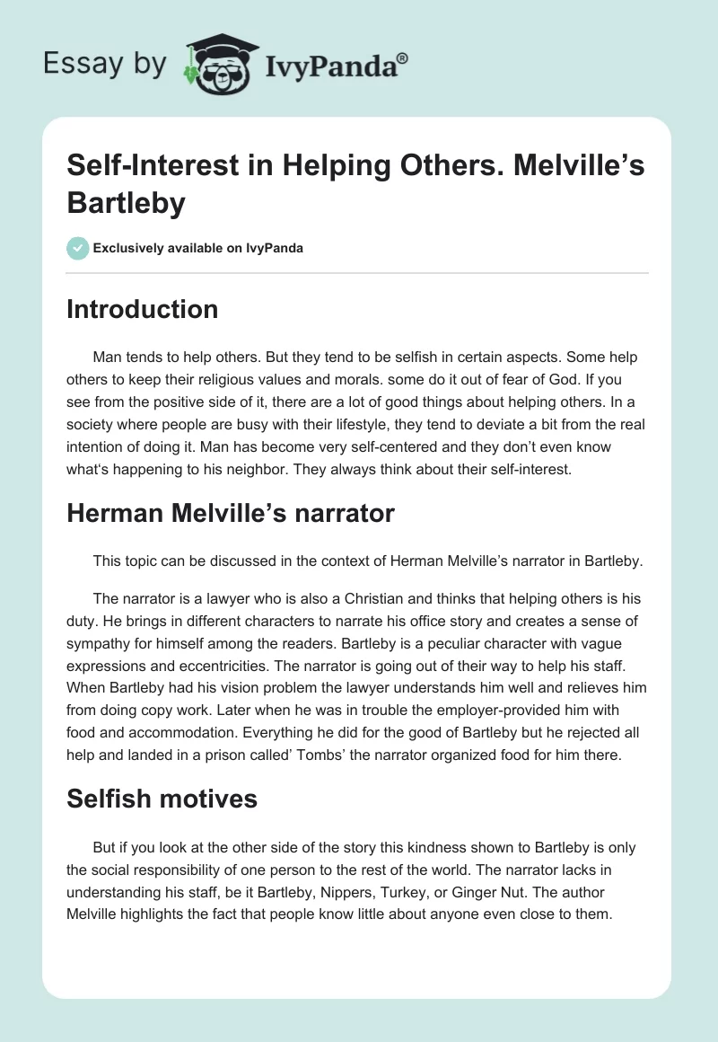 Self-Interest in Helping Others. Melville’s Bartleby. Page 1