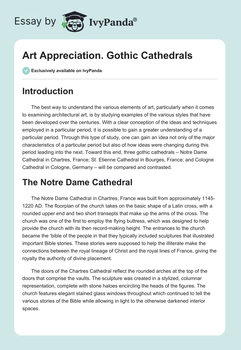 Art Appreciation. Gothic Cathedrals. Page 1