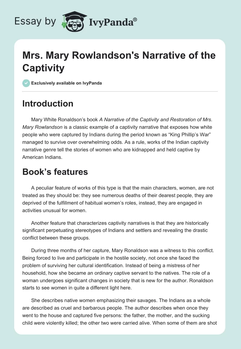 Mrs. Mary Rowlandson's Narrative of the Captivity. Page 1