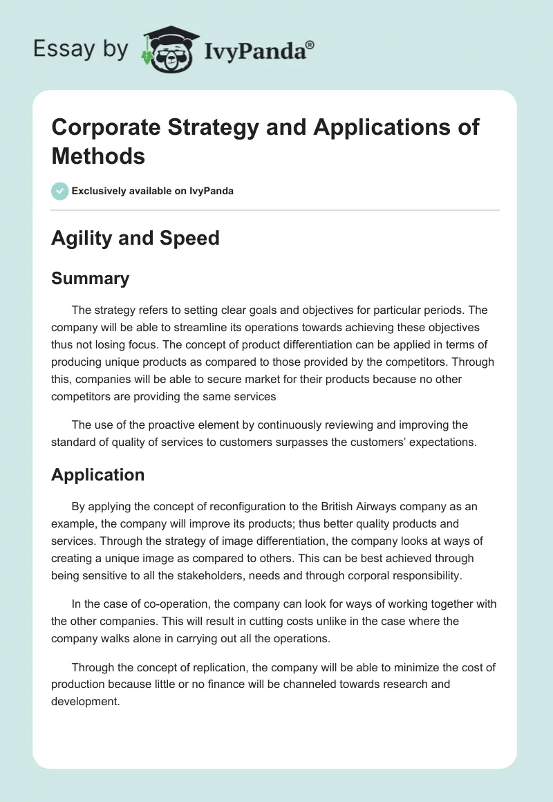 Corporate Strategy and Applications of Methods. Page 1