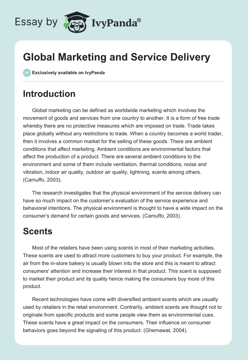 Global Marketing and Service Delivery. Page 1