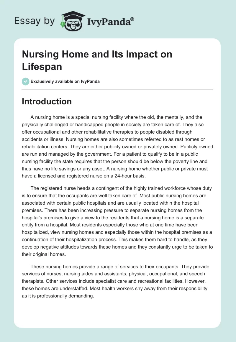 Nursing Home and Its Impact on Lifespan. Page 1