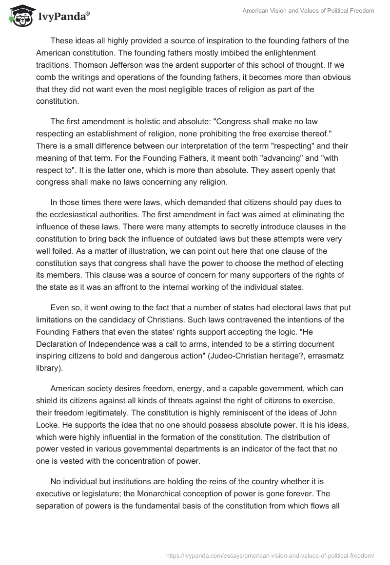 American Vision and Values of Political Freedom. Page 2