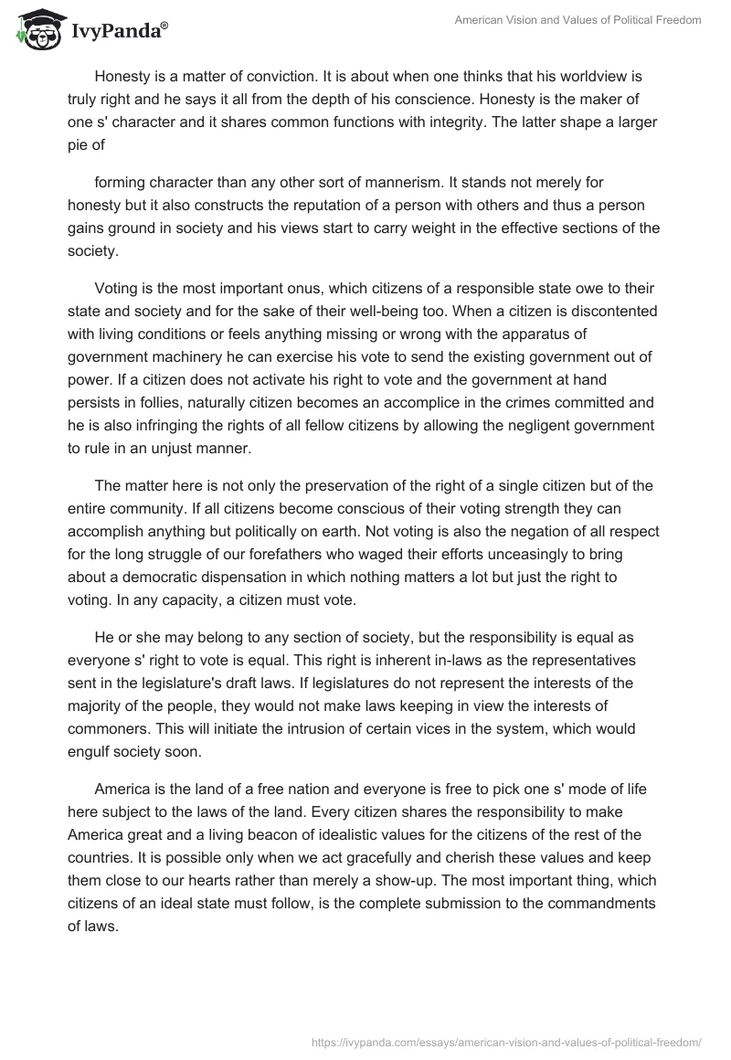 American Vision and Values of Political Freedom. Page 5