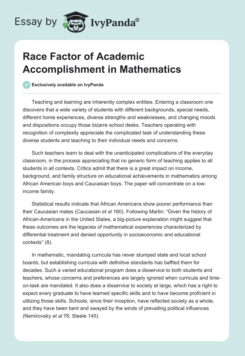 Race Factor of Academic Accomplishment in Mathematics. Page 1