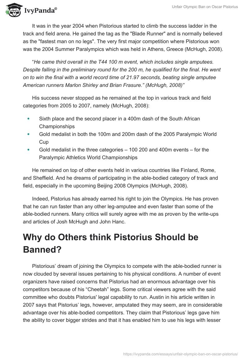 Unfair Olympic Ban on Oscar Pistorius. Page 2