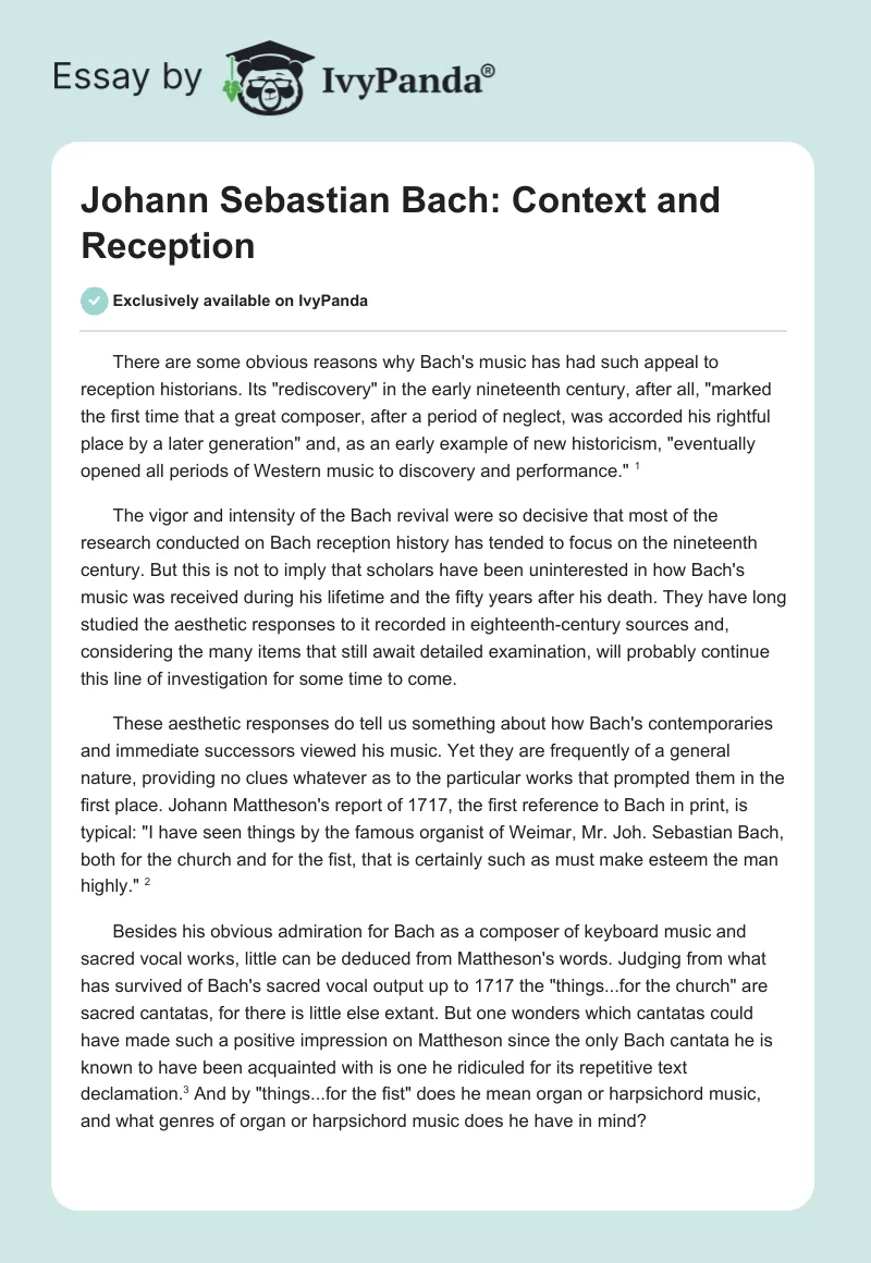 Johann Sebastian Bach: Context and Reception. Page 1