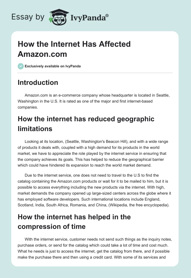 How the Internet Has Affected Amazon.com. Page 1