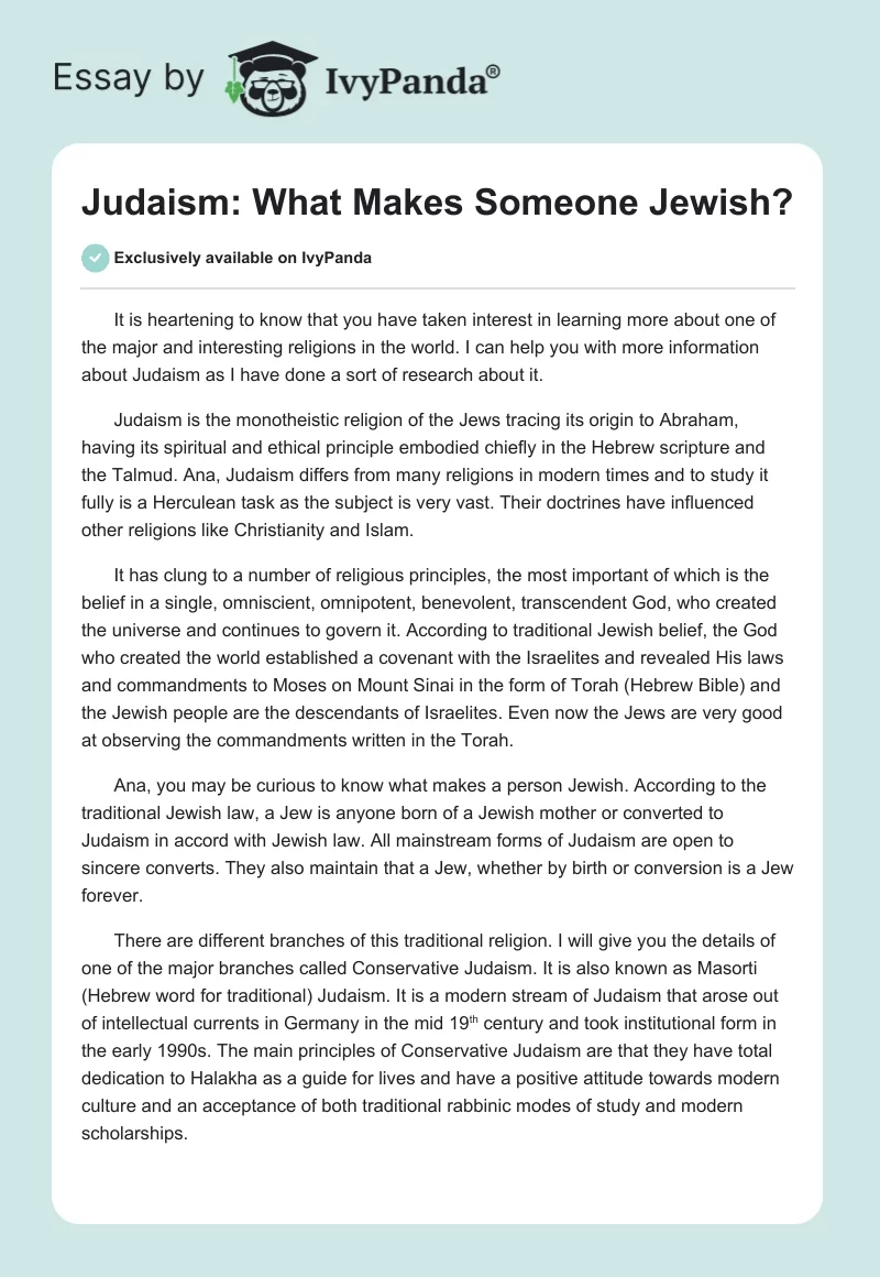 Judaism: What Makes Someone Jewish?. Page 1