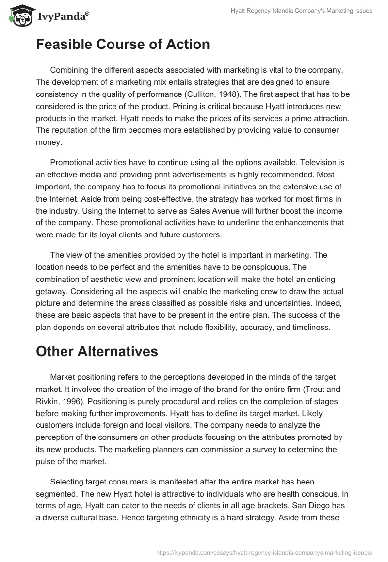 Hyatt Regency Islandia Company's Marketing Issues. Page 3