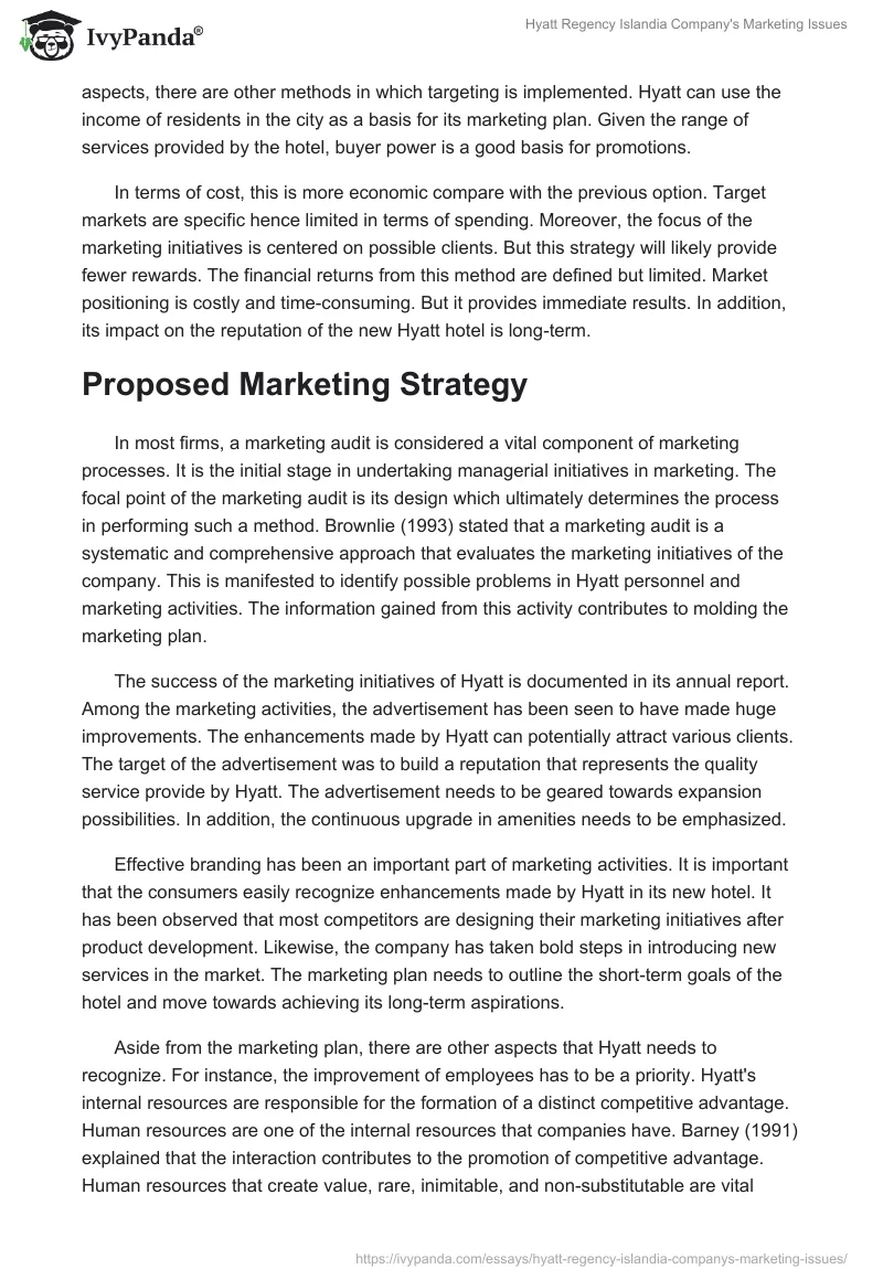 Hyatt Regency Islandia Company's Marketing Issues. Page 4