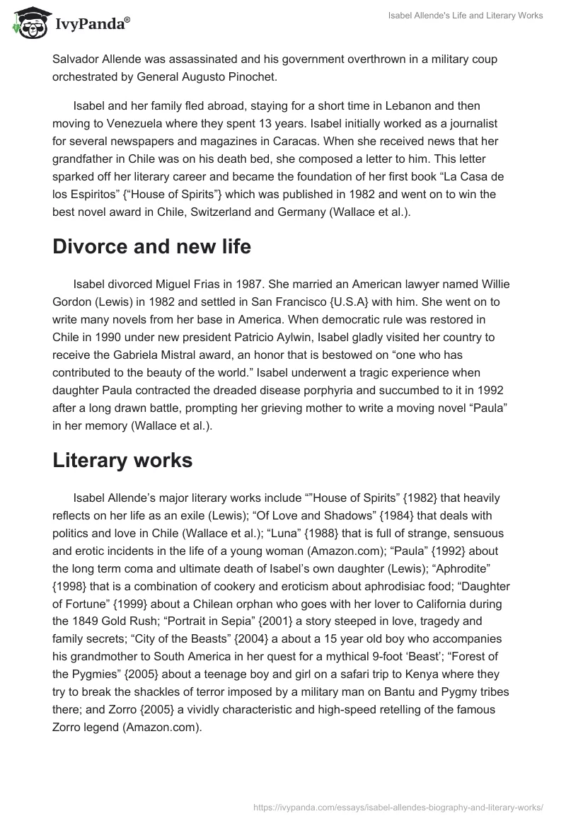 Isabel Allende's Life and Literary Works. Page 2