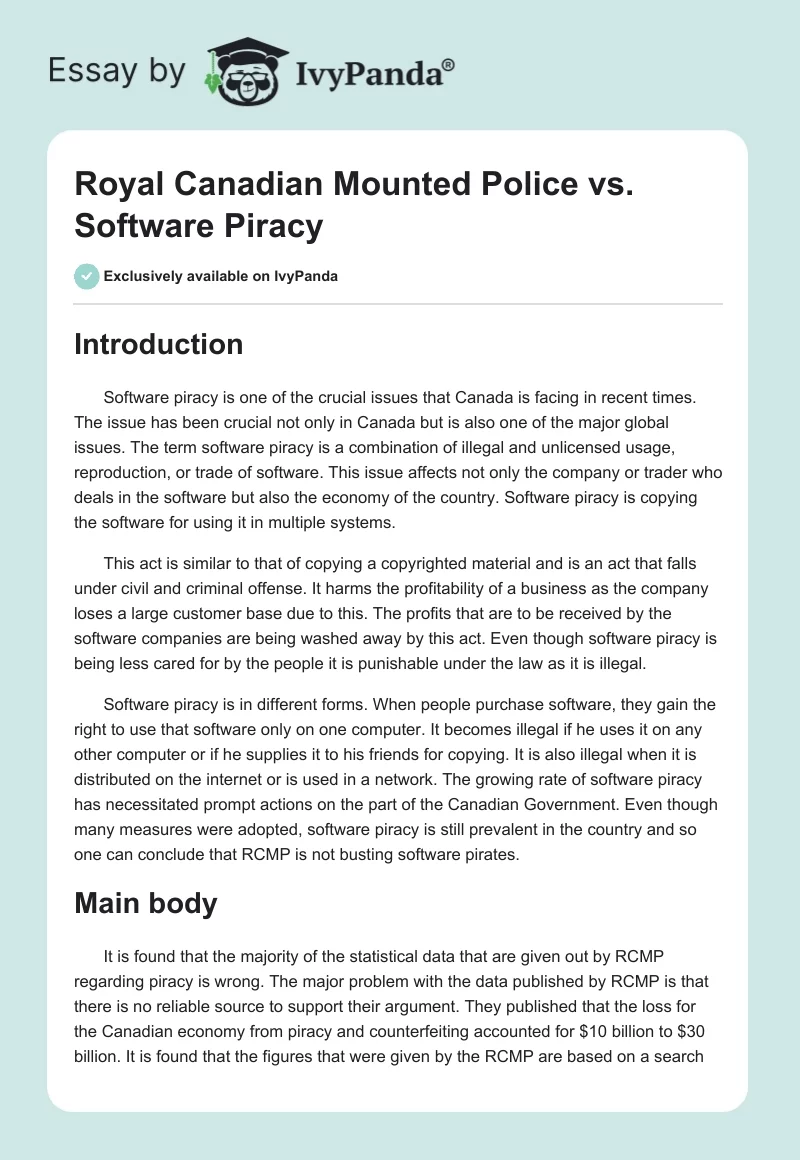 Royal Canadian Mounted Police vs. Software Piracy. Page 1