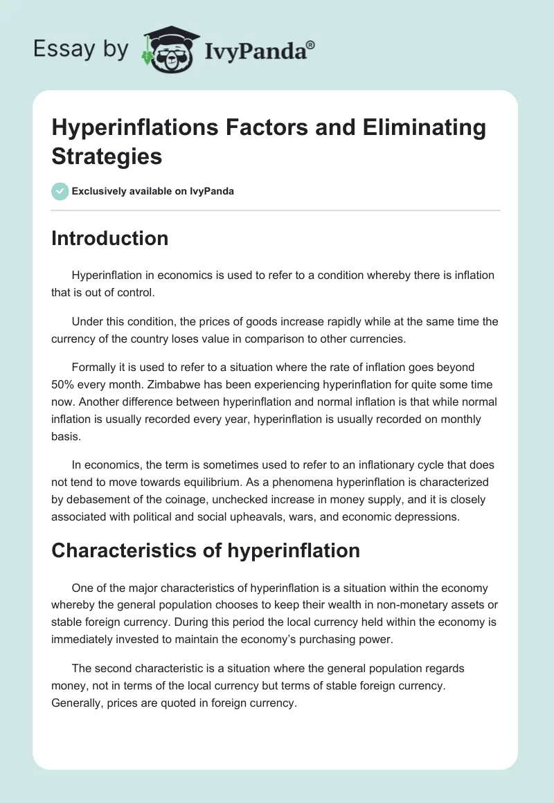 Hyperinflations Factors and Eliminating Strategies. Page 1