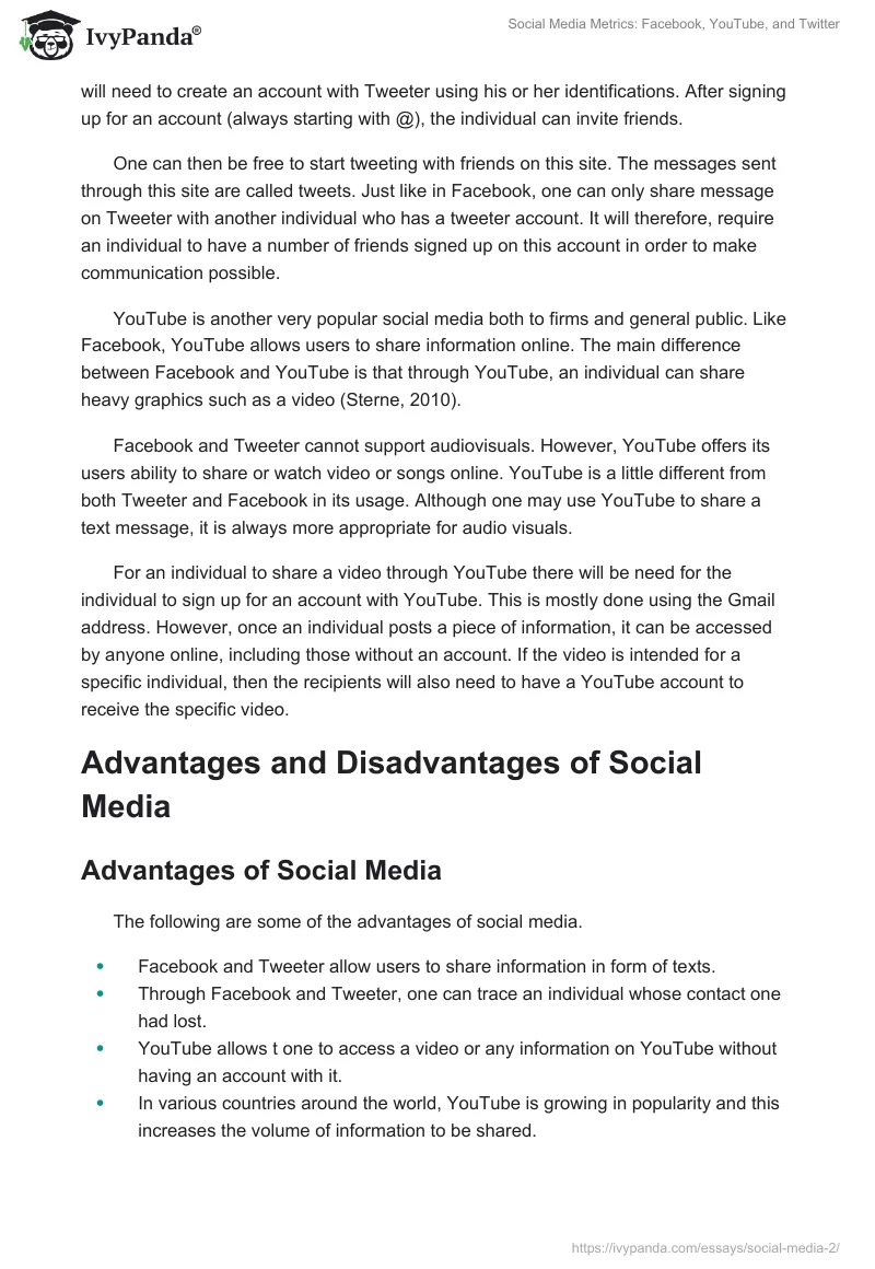 Social Media Metrics: Facebook, YouTube, and Twitter. Page 2