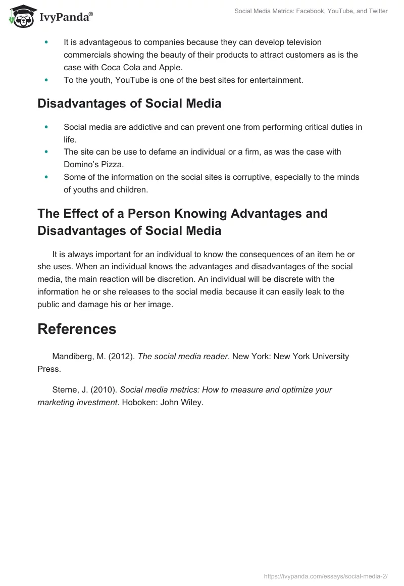 Social Media Metrics: Facebook, YouTube, and Twitter. Page 3