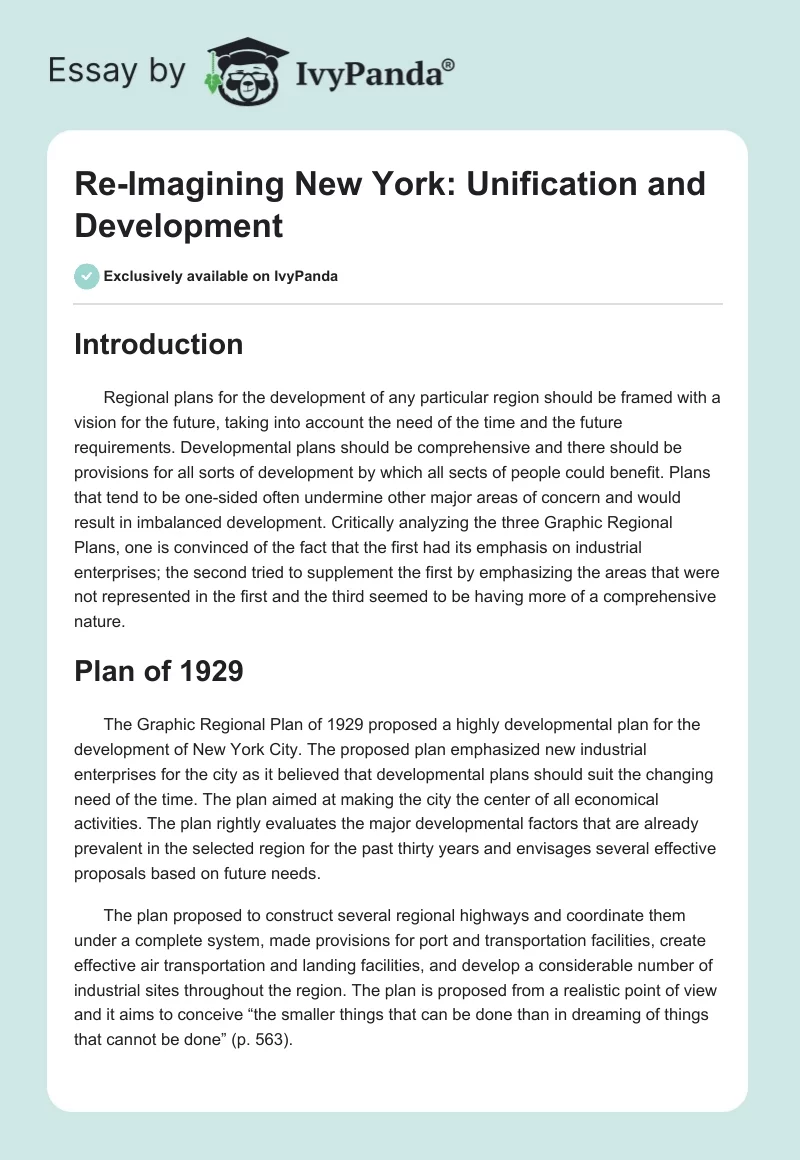 Re-Imagining New York: Unification and Development. Page 1
