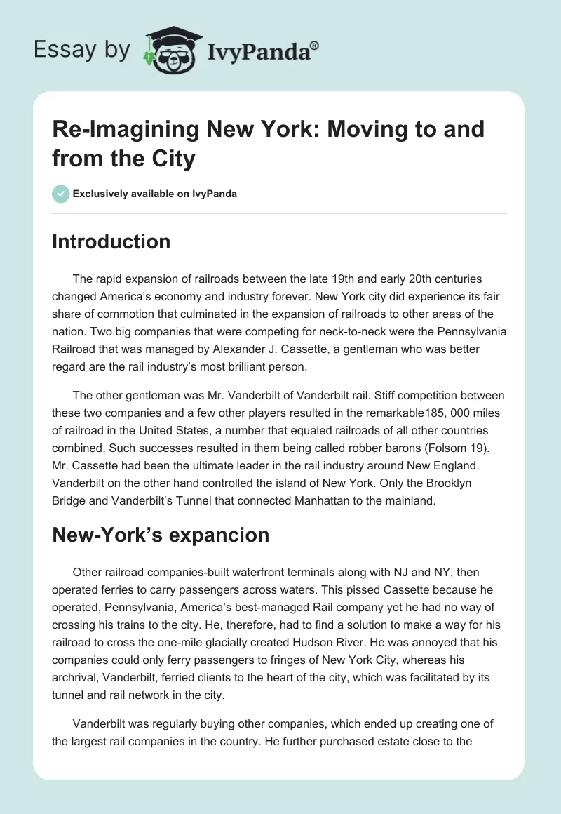 Re-Imagining New York: Moving to and from the City. Page 1