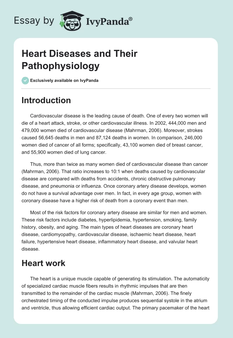 Heart Diseases and Their Pathophysiology. Page 1