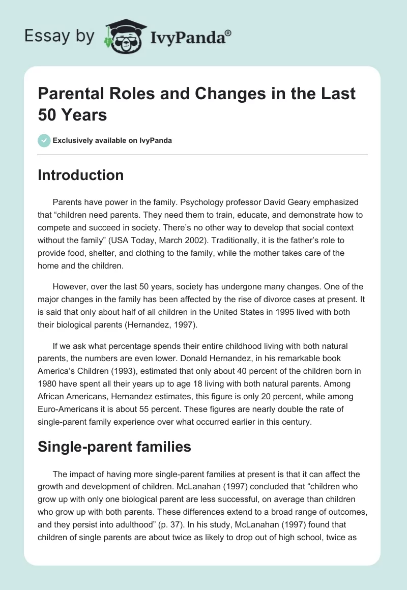Parental Roles and Changes in the Last 50 Years. Page 1