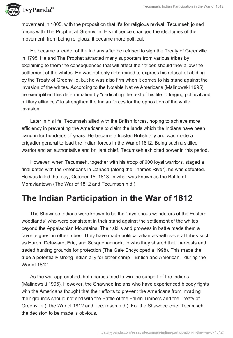 Tecumseh: Indian Participation in the War of 1812. Page 2
