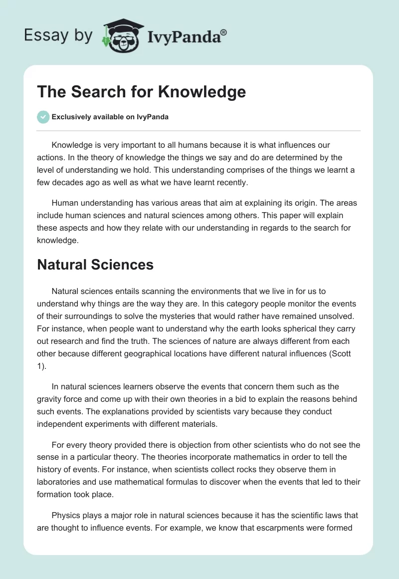 The Search for Knowledge. Page 1