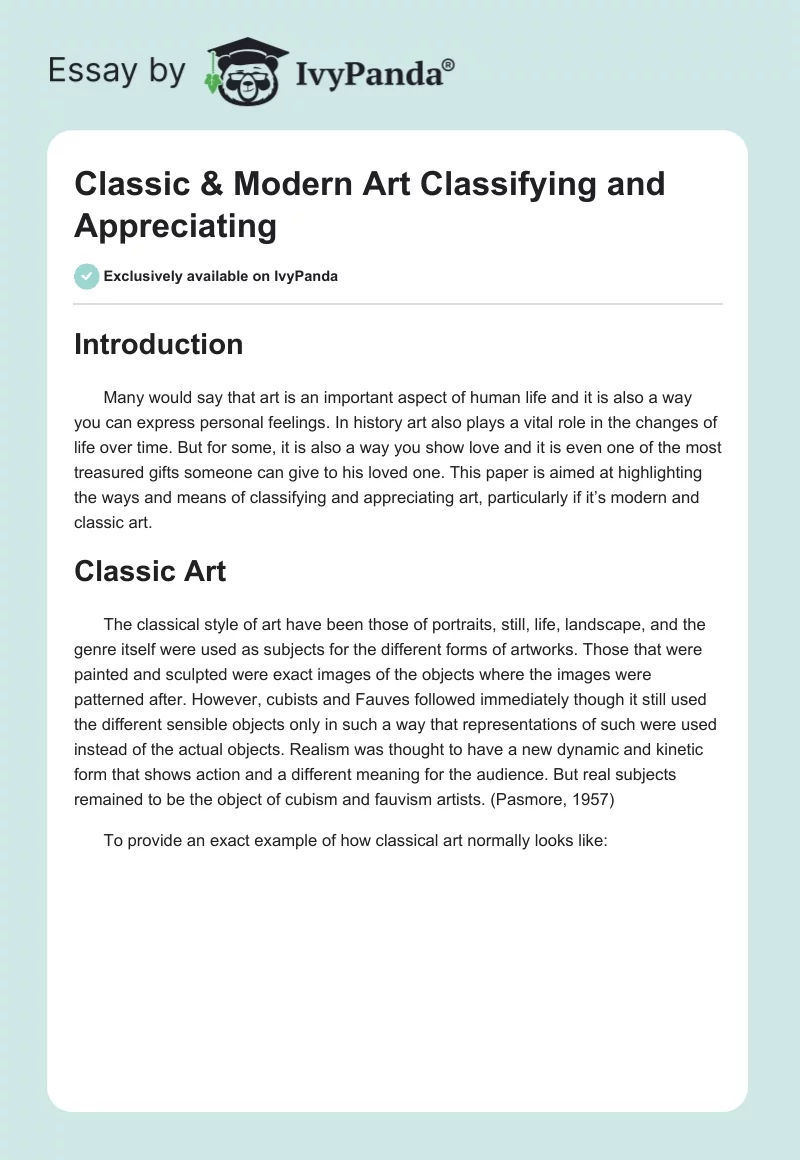 Classic & Modern Art Classifying and Appreciating. Page 1