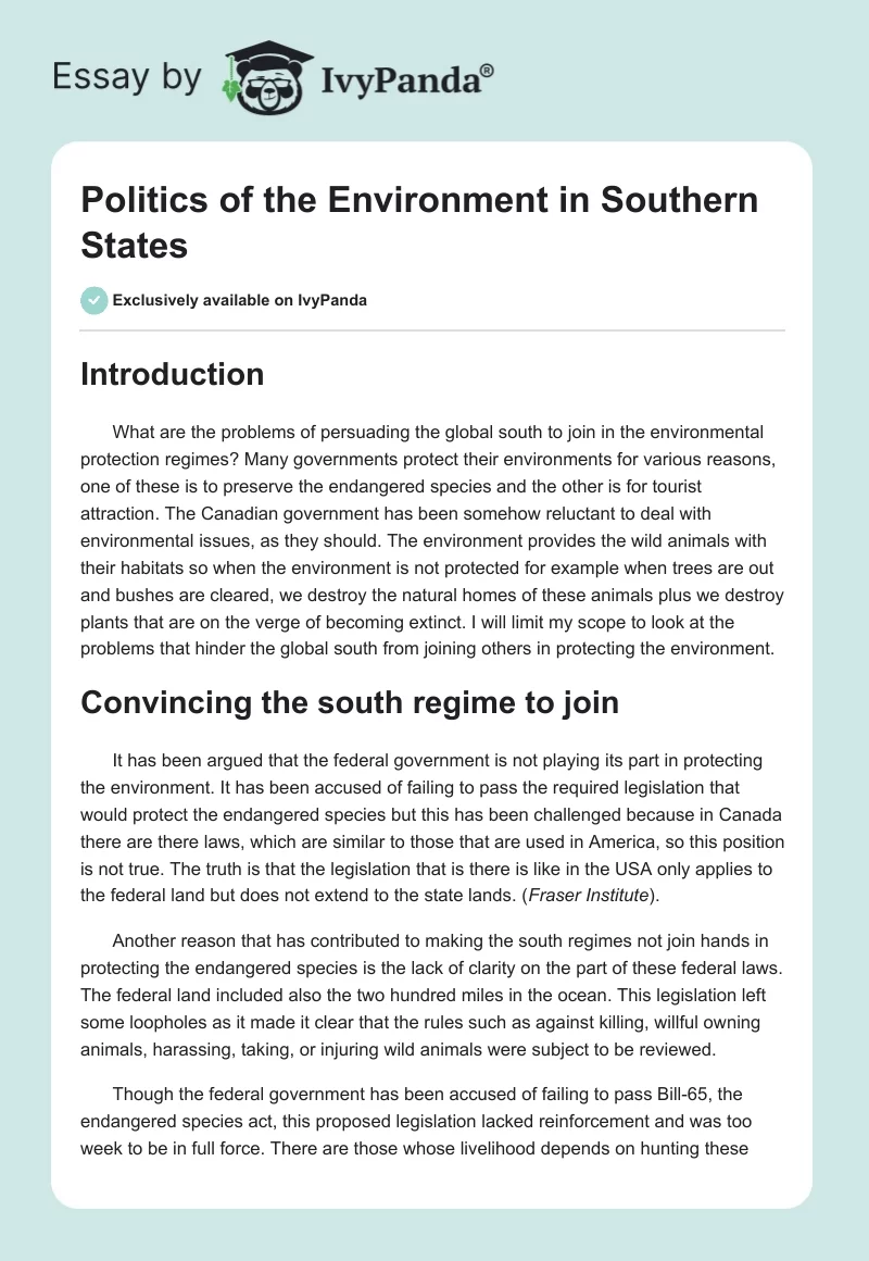 Politics of the Environment in Southern States. Page 1