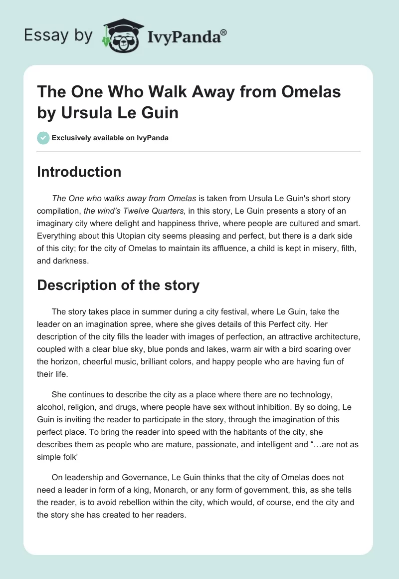 The One Who Walk Away from Omelas by Ursula Le Guin. Page 1