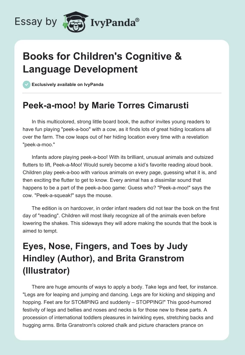Books for Children's Cognitive & Language Development. Page 1