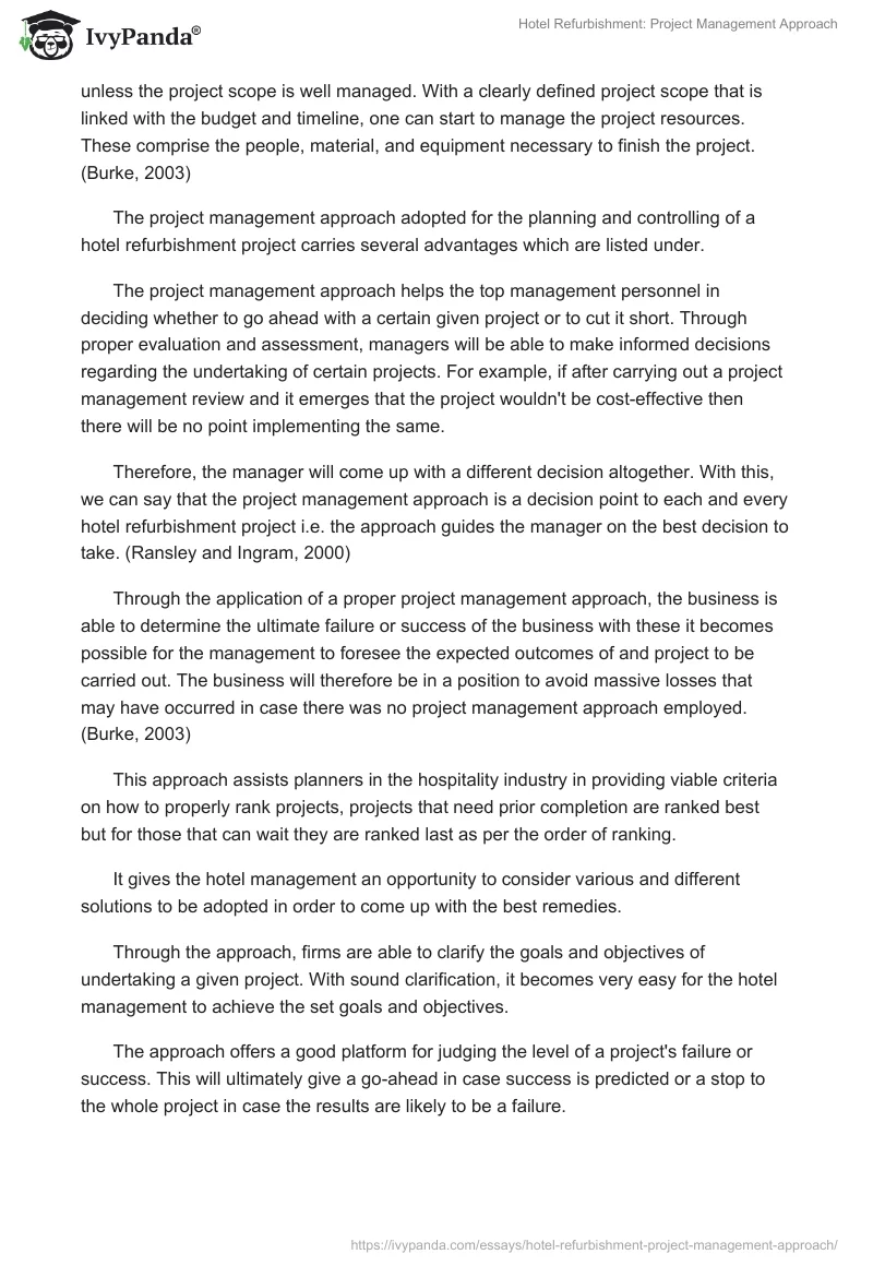 Hotel Refurbishment: Project Management Approach. Page 2