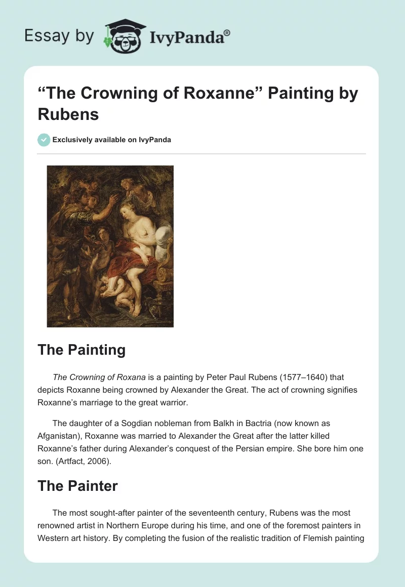 “The Crowning of Roxanne” Painting by Rubens. Page 1