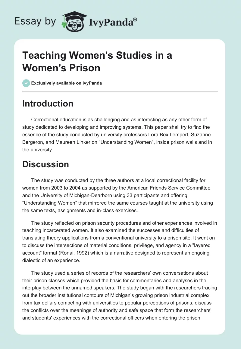 Teaching Women's Studies in a Women's Prison. Page 1