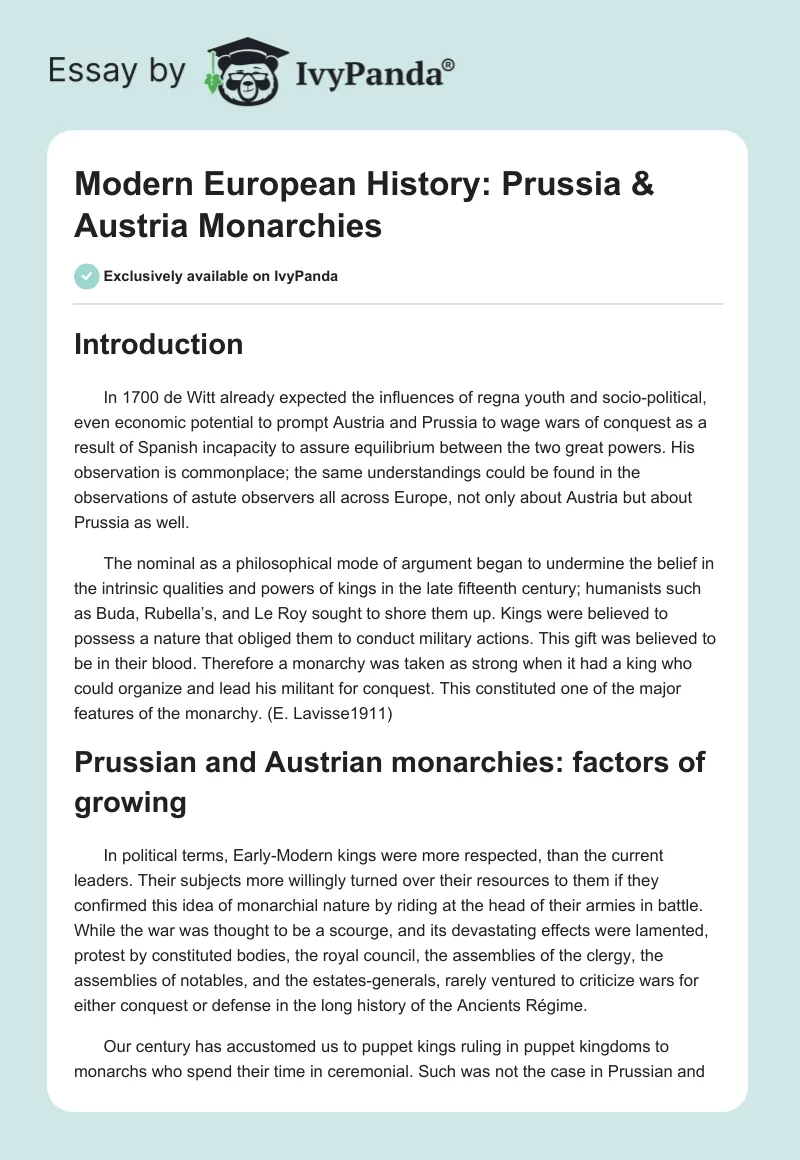 Modern European History: Prussia & Austria Monarchies. Page 1