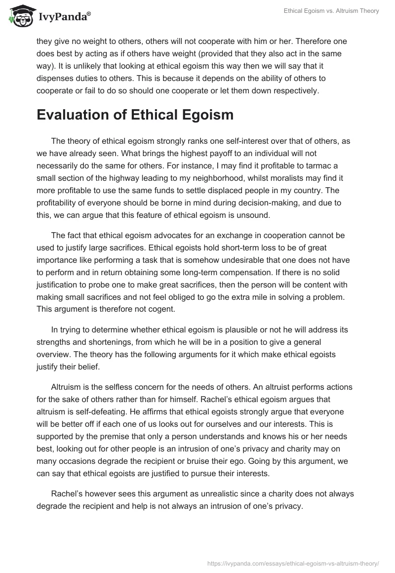Ethical Egoism vs. Altruism Theory. Page 2