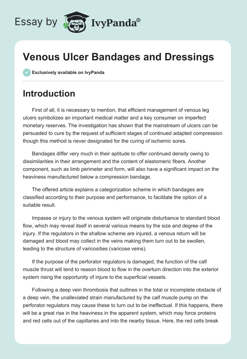 Venous Ulcer Bandages and Dressings. Page 1