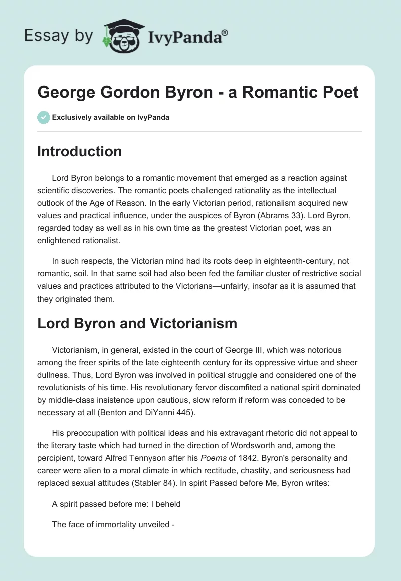 George Gordon Byron - a Romantic Poet. Page 1